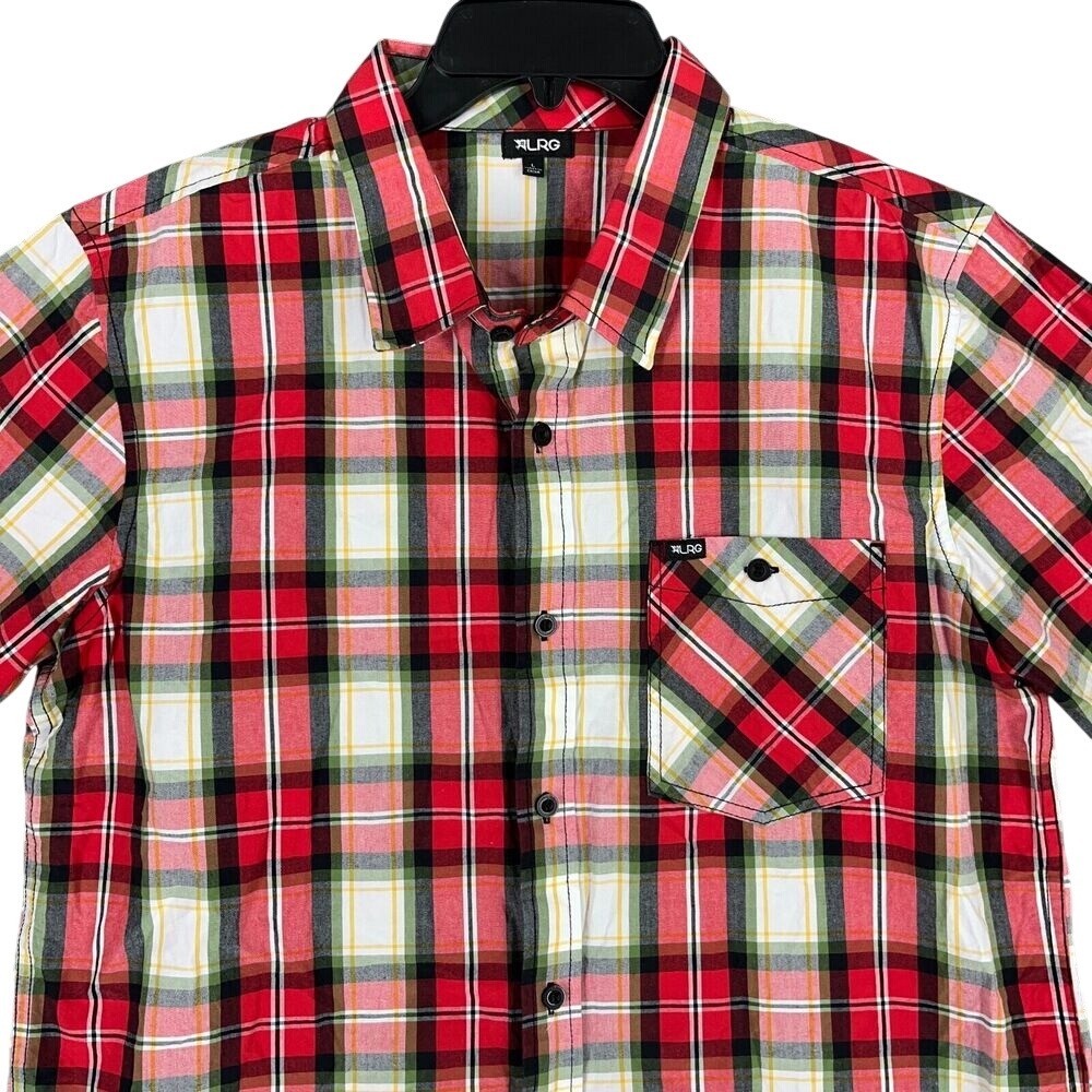 LRG SHIRT MENS LARGE RED PLAID SHORT-SLEEVE BUTTON‎ FRONT EASY CARE CASUAL